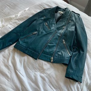 zadig & voltaire blue leather jacket